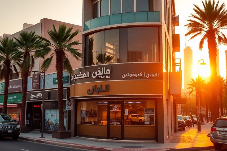 A restaurant storefront location on a city street at golden hour