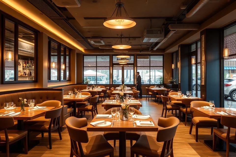 A well-arranged restaurant dining room interior