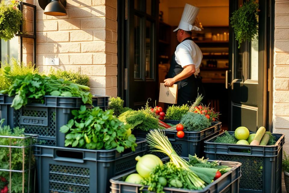 Fresh produce crates delivered to a restaurant